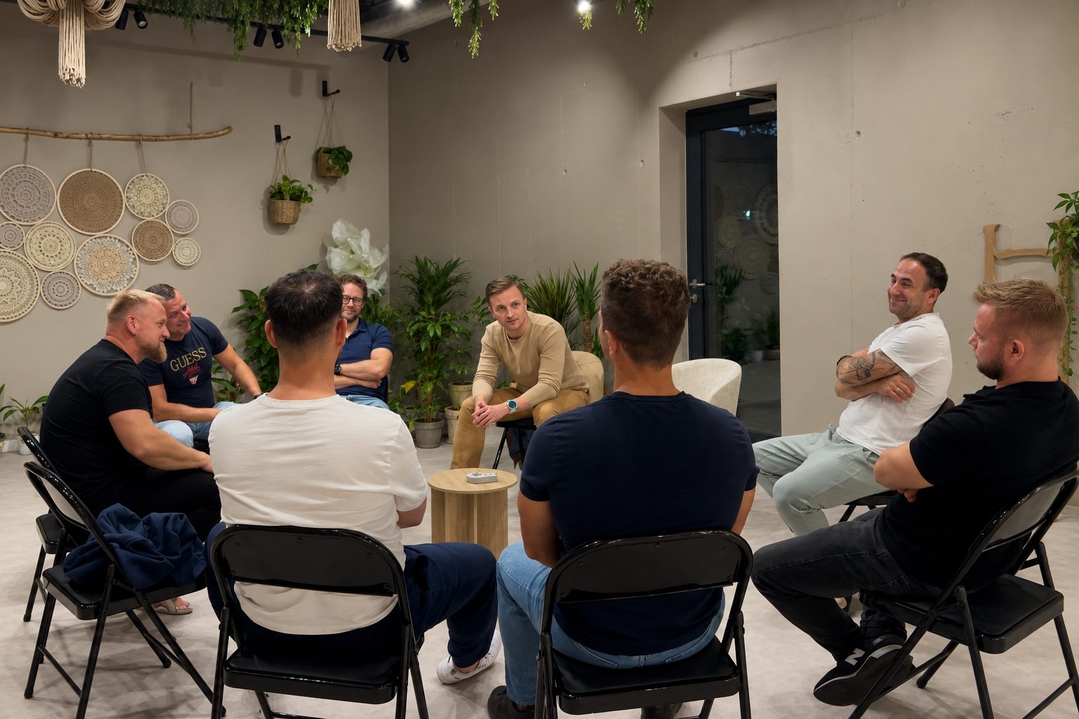 Męskie Kręgi w Holistic Space: mężczyźni w kręgu podczas spotkania